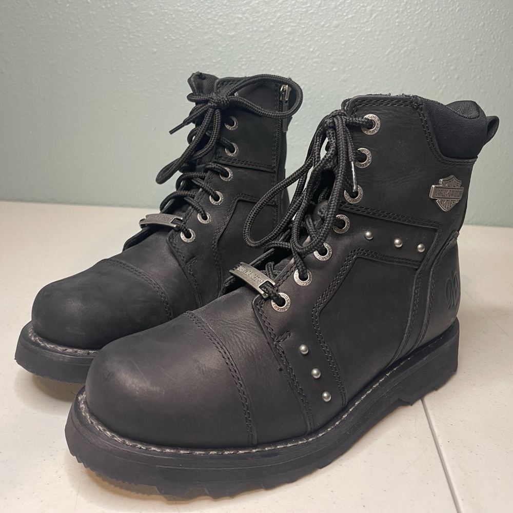 Harley-Davidson Black Lace-Up Leather Boots